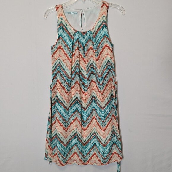 WOMEN'S "Maurices" Teal/Orange Tank Sundress w Tie; Pleated Neck; Size XS - Picture 3 of 6